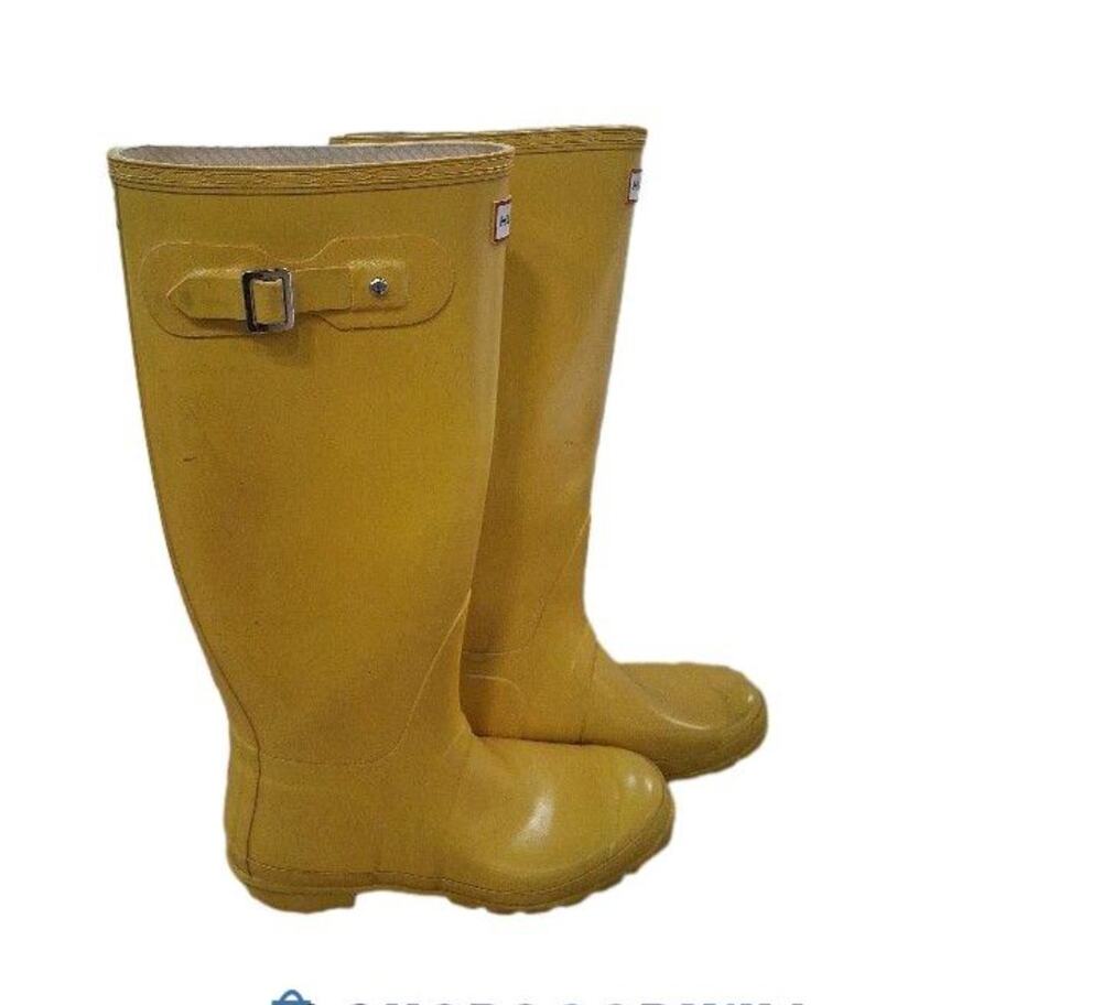 Hunter Original Tall Rain Boots Yellow Waterproof Rubber Wellington Size 9